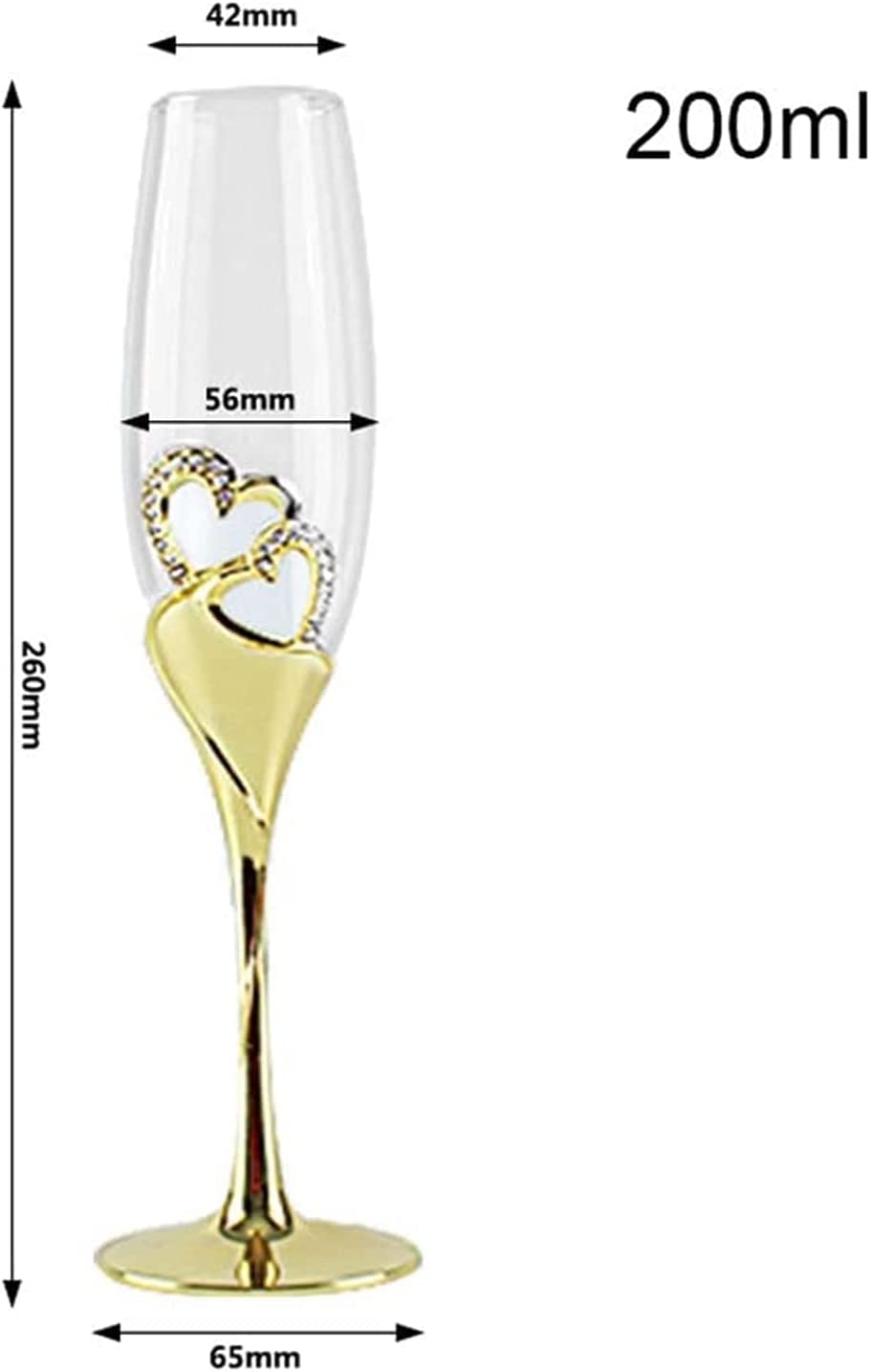 TUZECH - 2Pcs/Set Wedding Crystal Champagne Glasses Gold Metal Stand Flutes Wine Glasses Goblet Party Lovers Valentine's Day Gifts Holiday Party Supplies Decoration (200ml )-Tuzech store