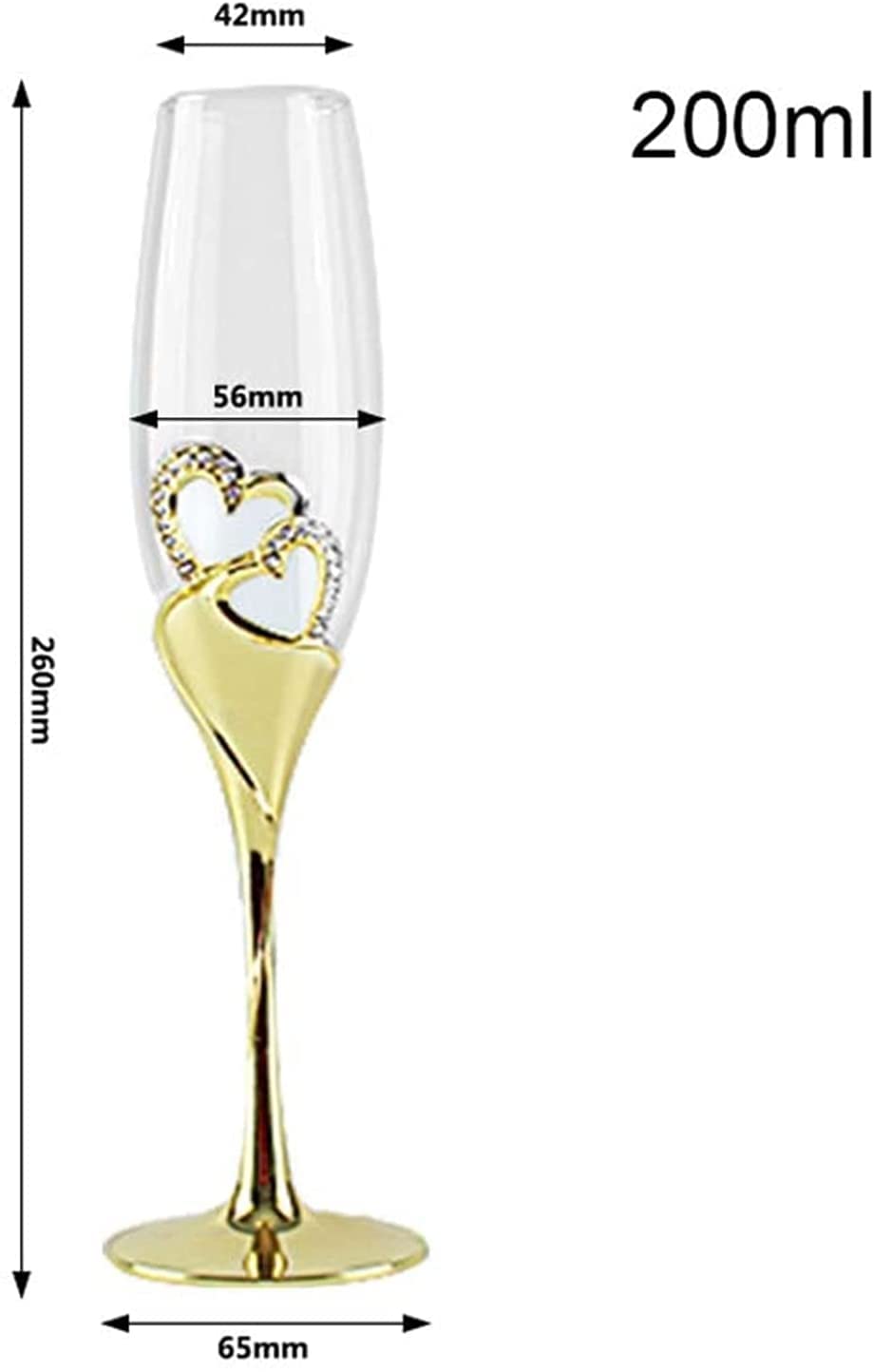 TUZECH - 2Pcs/Set Wedding Crystal Champagne Glasses Gold Metal Stand Flutes Wine Glasses Goblet Party Lovers Valentine's Day Gifts Holiday Party Supplies Decoration (200ml )-Tuzech store