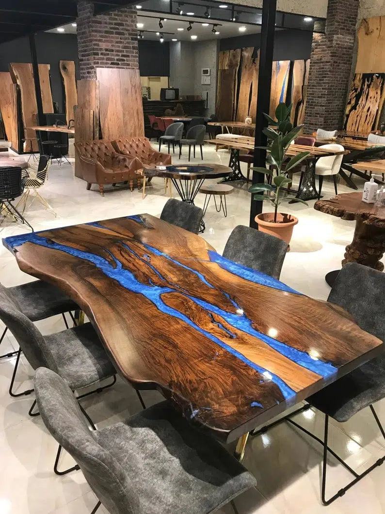 Personalized LARGE EPOXY TABLE, Resin Dining Table For 2 , 4 , 6, 8 River Dining Table Top, Wood Epoxy Coffee Table Top, Living Room Table-Tuzech store
