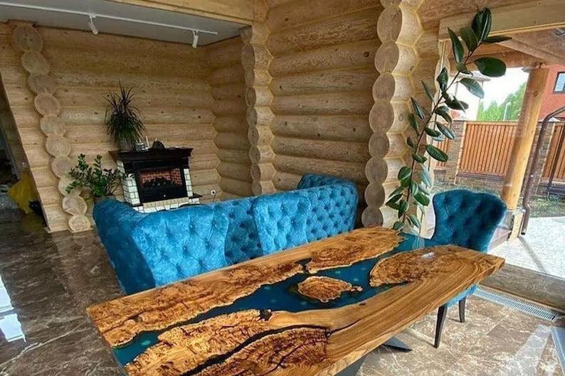 Personalized LARGE EPOXY TABLE, Resin Dining Table For 2 , 4 , 6, 8 River Dining Table Top, Wood Epoxy Coffee Table Top, Living Room Table-Tuzech store