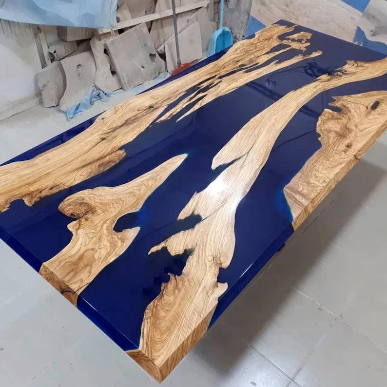 Personalized LARGE EPOXY TABLE, Resin Dining Table For 2 , 4 , 6, 8 River Dining Table Top, Wood Epoxy Coffee Table Top, Living Room Table-Tuzech store