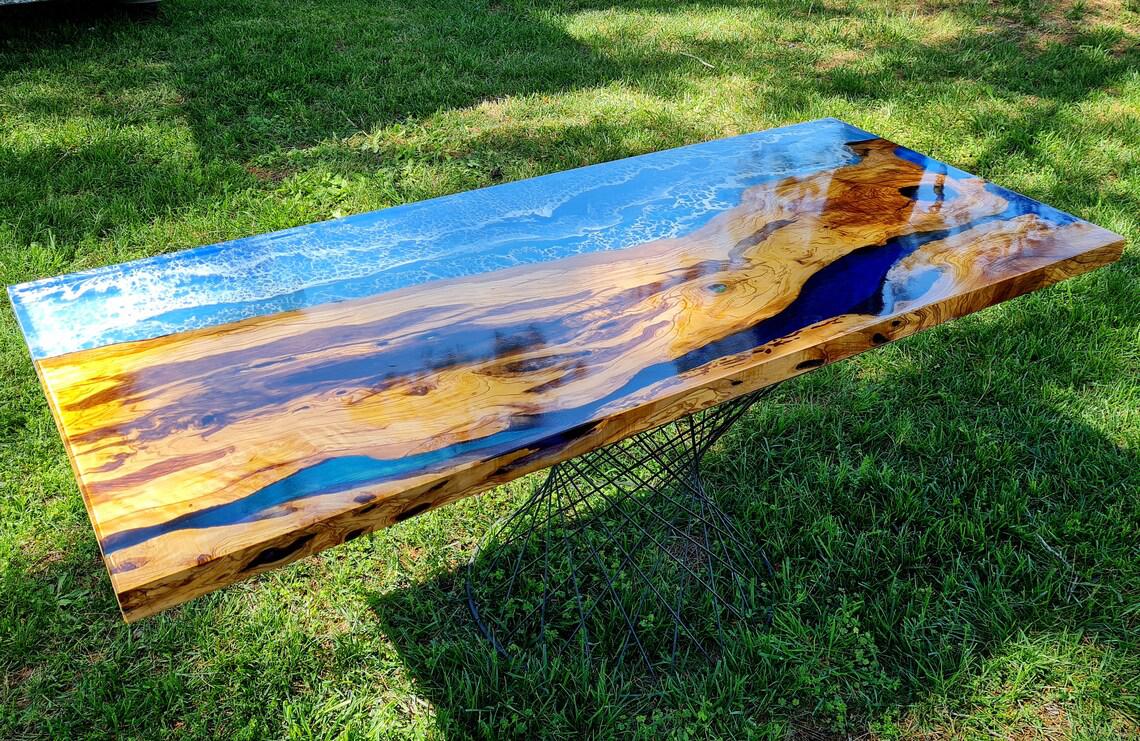 Personalized LARGE EPOXY TABLE, Resin Dining Table For 2 , 4 , 6, 8 River Dining Table Top, Wood Epoxy Coffee Table Top, Living Room Table-Tuzech store