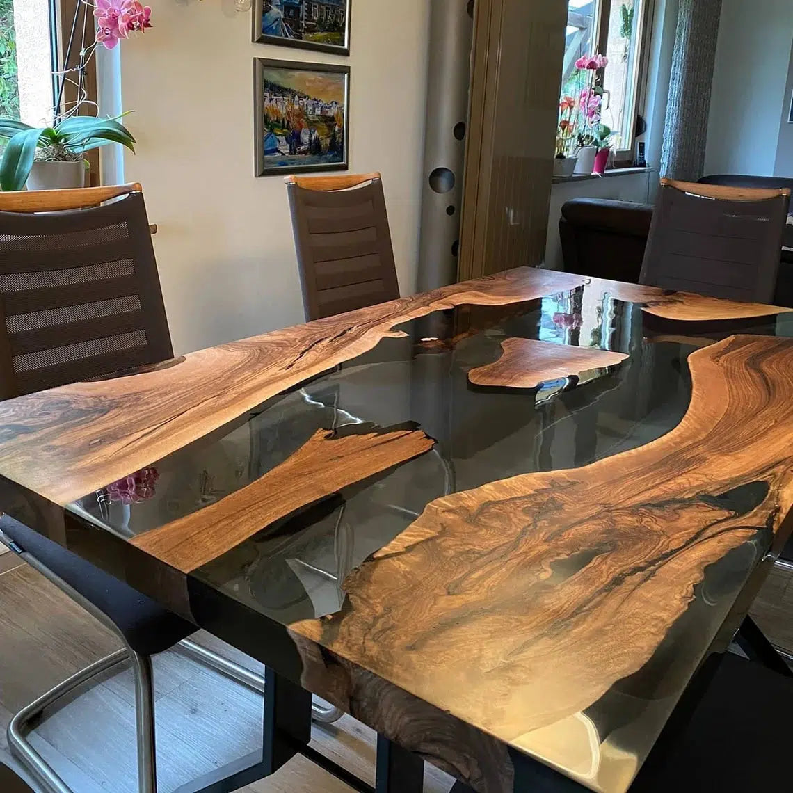 Personalized LARGE EPOXY TABLE, Resin Dining Table For 2 , 4 , 6, 8 River Dining Table Top, Wood Epoxy Coffee Table Top, Living Room Table-Tuzech store