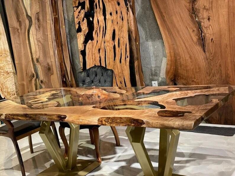 Personalized LARGE EPOXY TABLE, Resin Dining Table For 2 , 4 , 6, 8 River Dining Table Top, Wood Epoxy Coffee Table Top, Living Room Table-Tuzech store