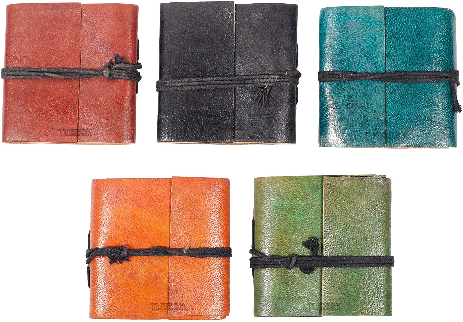Tuzech Handmade Goat Leather Set of 5 Mini Scrapbook Writing Journal Notebook Embossed Travel Notebook Mens & women Personal Small Diary Leather Bound Colorfull Journal Gift Set (Set Of 5)-Tuzech store