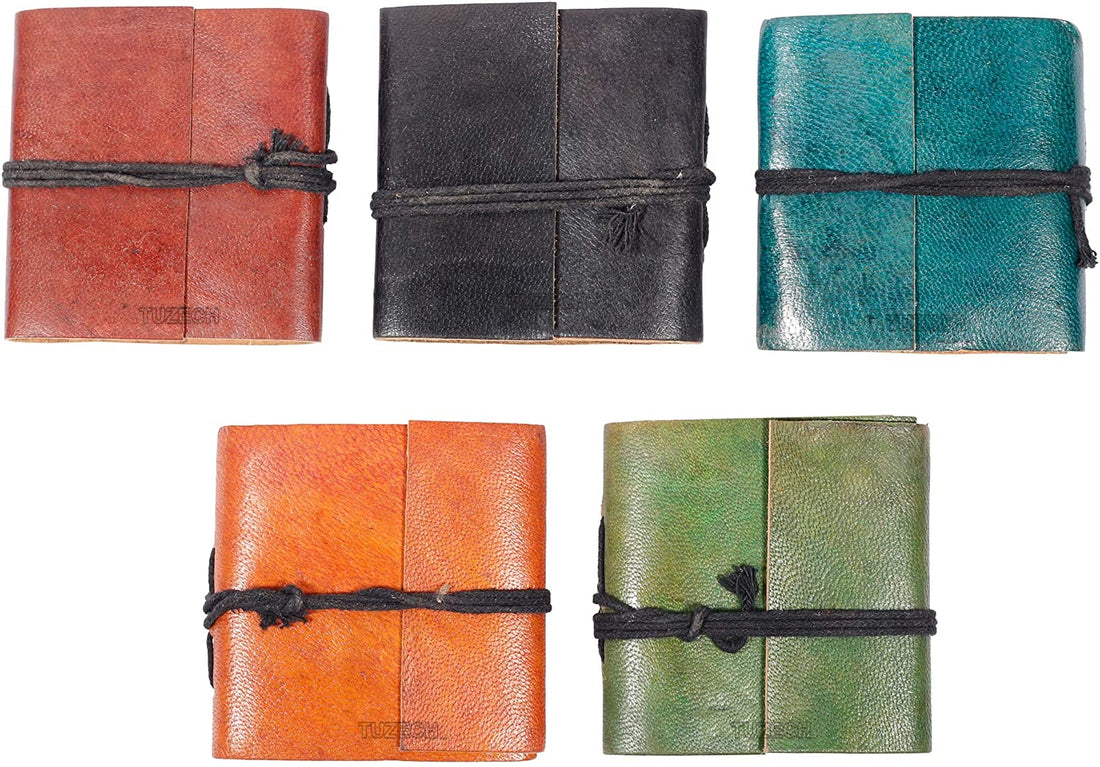 Tuzech Handmade Goat Leather Set of 5 Mini Scrapbook Writing Journal Notebook Embossed Travel Notebook Mens & women Personal Small Diary Leather Bound Colorfull Journal Gift Set (Set Of 5)-Tuzech store