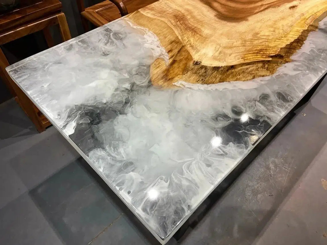 Personalized LARGE EPOXY TABLE, Resin Dining Table For 2 , 4 , 6, 8 River Dining Table Top, Wood Epoxy Coffee Table Top, Living Room Table-Tuzech store