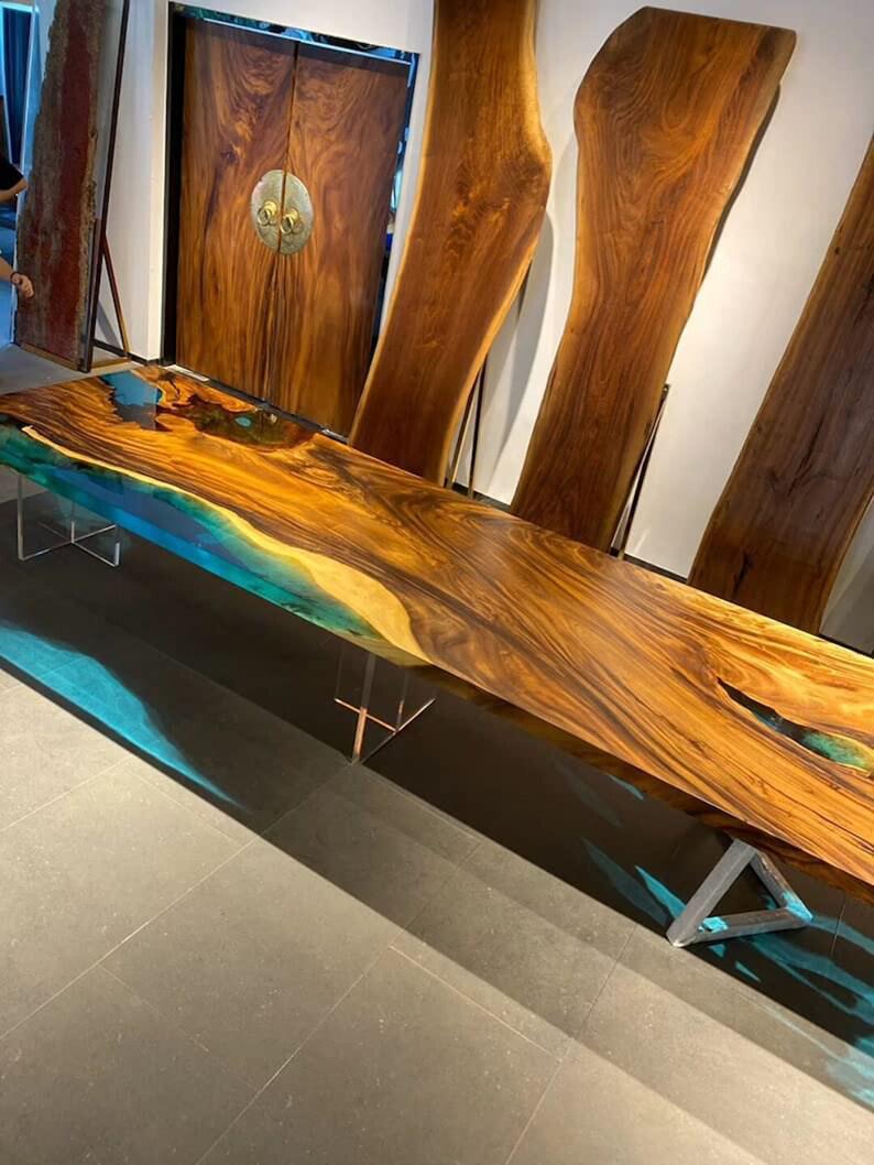 Personalized LARGE EPOXY TABLE, Resin Dining Table For 2 , 4 , 6, 8 River Dining Table Top, Wood Epoxy Coffee Table Top, Living Room Table-Tuzech store