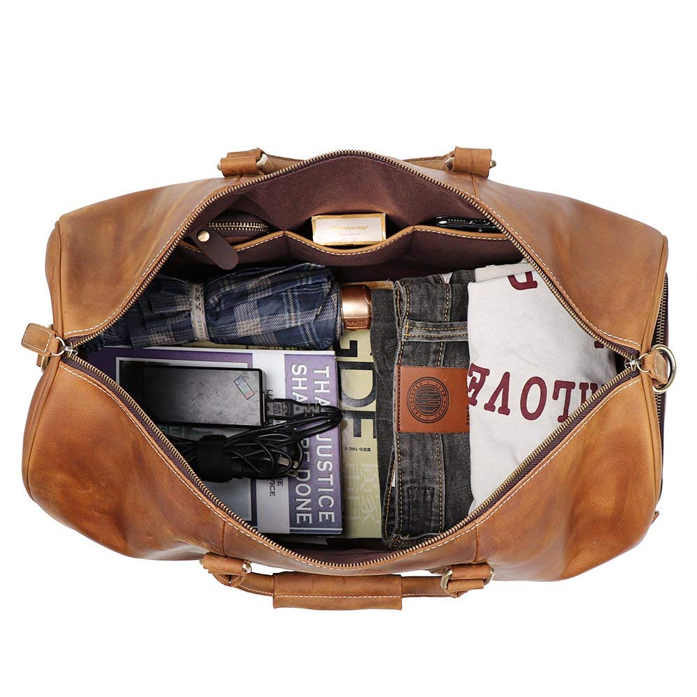 TUZECH Leather Vintage Travel Luggage Bag Men Duffle Retro Carry on Handbag Tan Brown – | Gym Sports Bag Airplane Luggage Carry-With Shoe Compartment (22 Inches)-Tuzech store