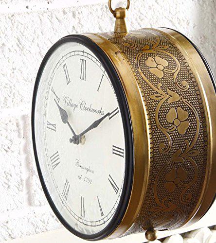 Tuzech Brass Finish Antique Style Round Hanging Wall Mount Home Decor Double Side Wall Clock Creative Classic and British Look Clock Best for Gift-Tuzech store