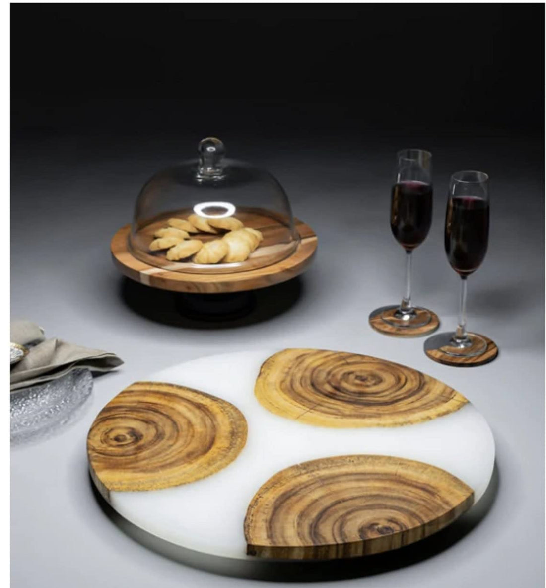 TUZECH Large EPOXY , Resin Lazy Susan with Blue epoxy, Table Centerpiece, Kitchen Art, Home Decor, Wedding Gift 18''Inches-Tuzech store
