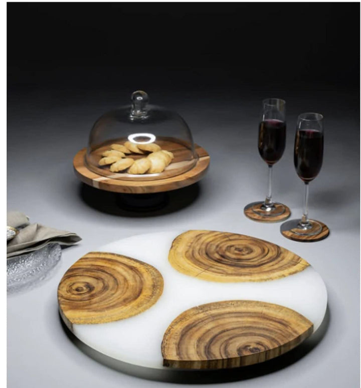 TUZECH Large EPOXY , Resin Lazy Susan with Blue epoxy, Table Centerpiece, Kitchen Art, Home Decor, Wedding Gift 18''Inches-Tuzech store