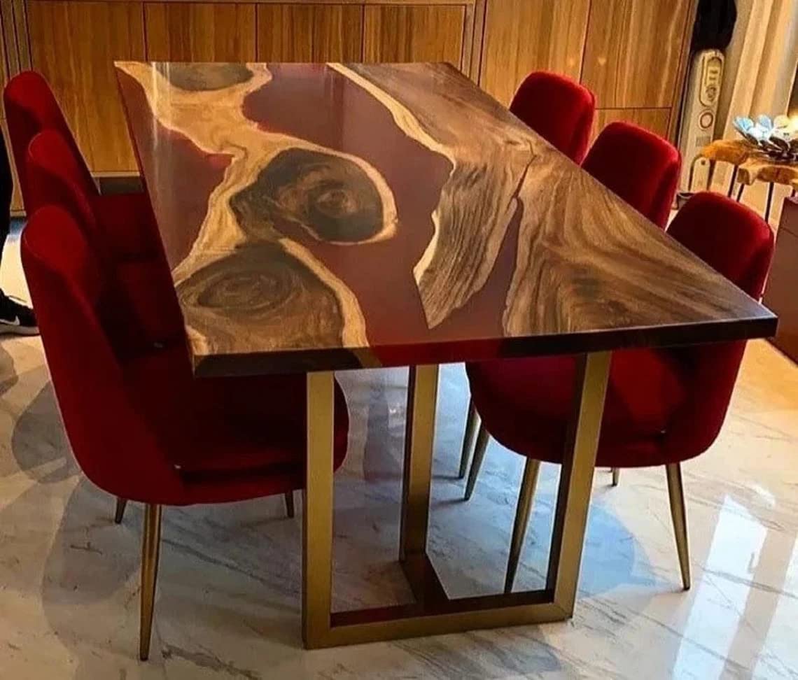 Customized Large Epoxy Table, Red Resin River Dining Table for 2, 4, 6, 8 River epoxy Dining Table, Epoxy Coffee Table, Living Room Table, Home décor