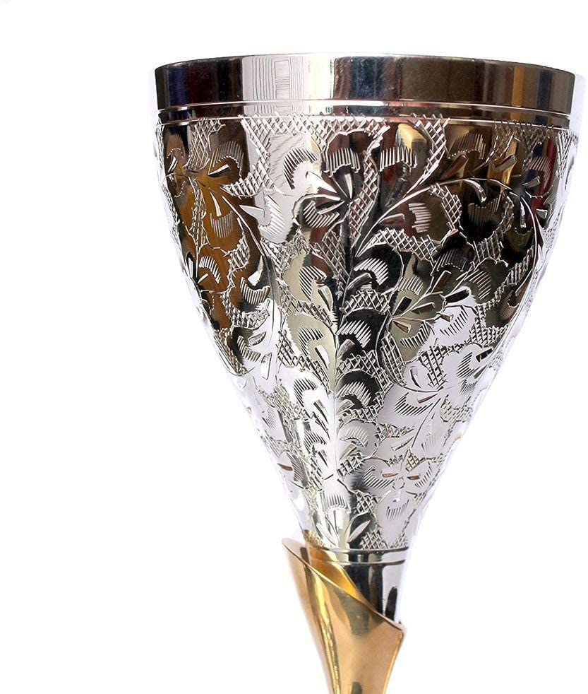 TUZECH Wine Champagne Whisky Glasses - Pure Handmade Silver Plated Engraved Premium Goblet | Champagne Flutes Coupes | Party Glass Dining Set Cutlery, Business Gift – (10 OZ 6 piece) Silver Wine Glass-Tuzech store