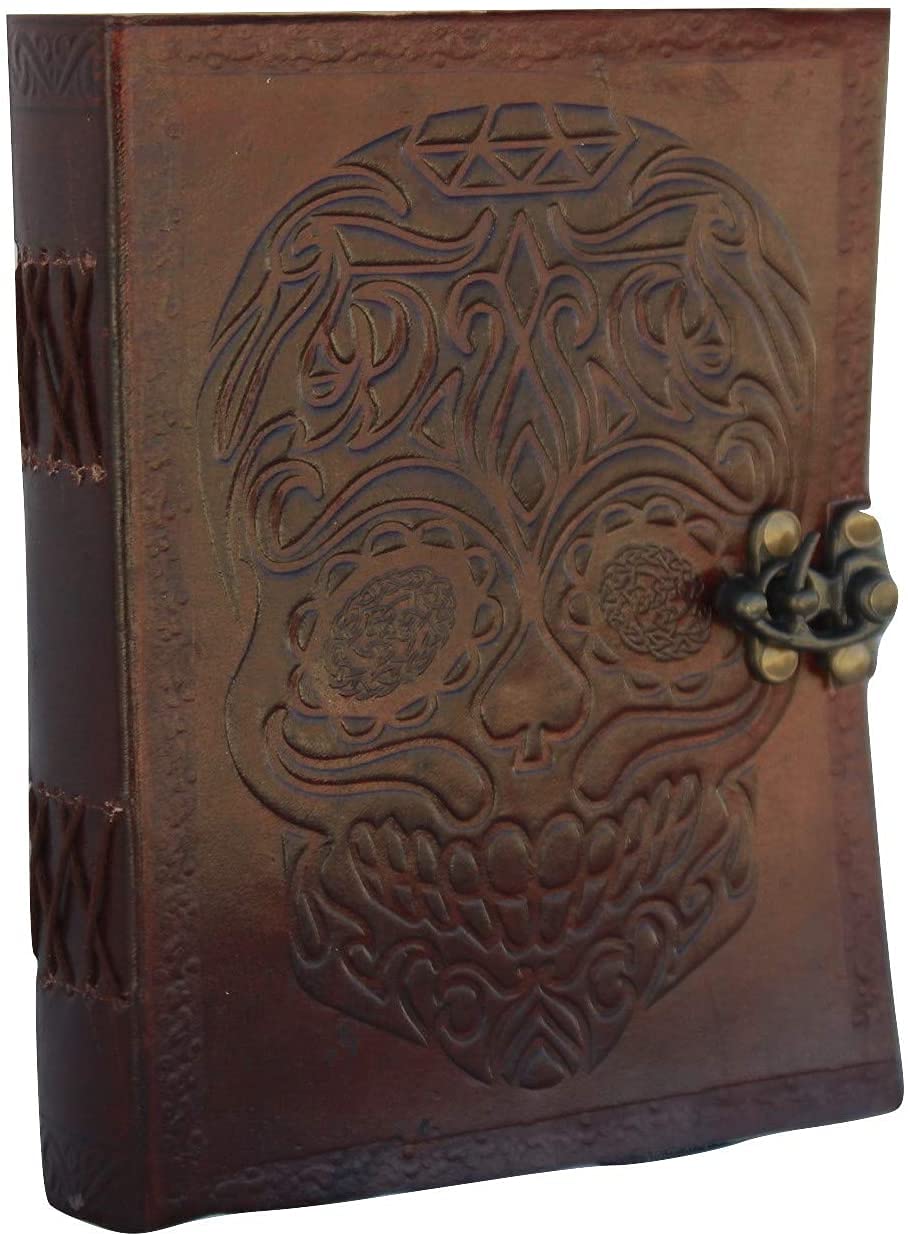 TUZECH Leather Journal Diary Skull Vintage Antique Book Of Shadows Handmade Notebook Sketchpad Hocus Pocus Notepad Gift for Men Women Seven Chakra With Leather Bound 7X5 Inches Brown