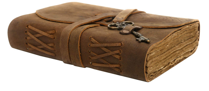 Leather Vintage Journal Retro Travel Diary an Exclusive Handmade Paper Notebook with Key (Brown, 8 inch x 6 inch) Leather Bound Journal Vintage Journal for Man and Women-Tuzech store