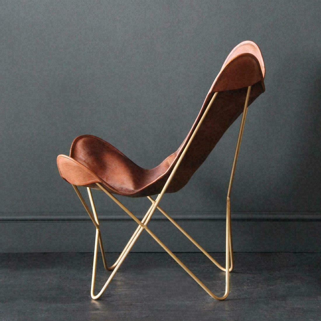 TUZECH Leather Living Room Chairs-Butterfly Chair Brown Handmade with Powder Coated Folding Iron Frame Leather Butterfly Chair-Tuzech store