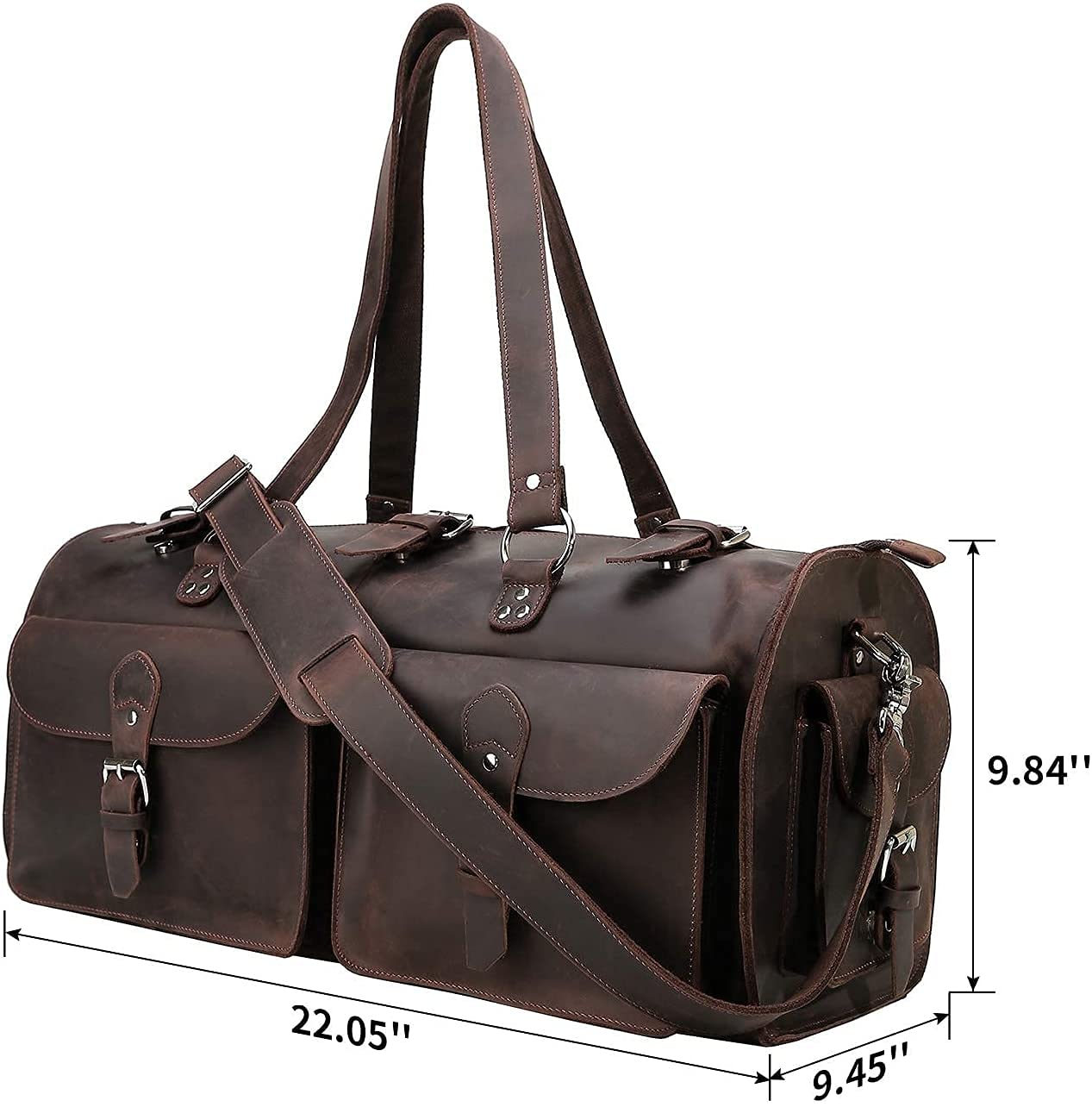 TUZECH Handmade Traditional Natural Full Grain Leather Weekender Carry On Duffle Duffel Bag For Men Travel Luggage Bags in Square With YKK zippers Dark Brown Color (22 Inches)-Tuzech store