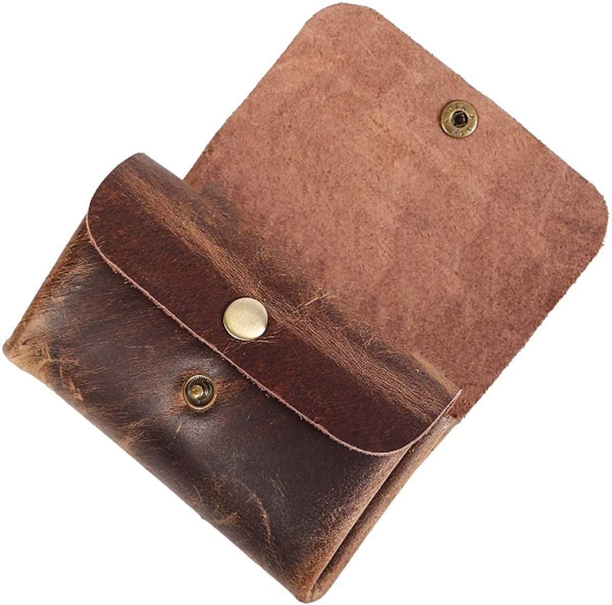 TUZECH Leather Double Pouch Card Wallet Holder Case Cash Organizer Accessories, Handmade Brown Color (4.75x3 Inches)-Tuzech store