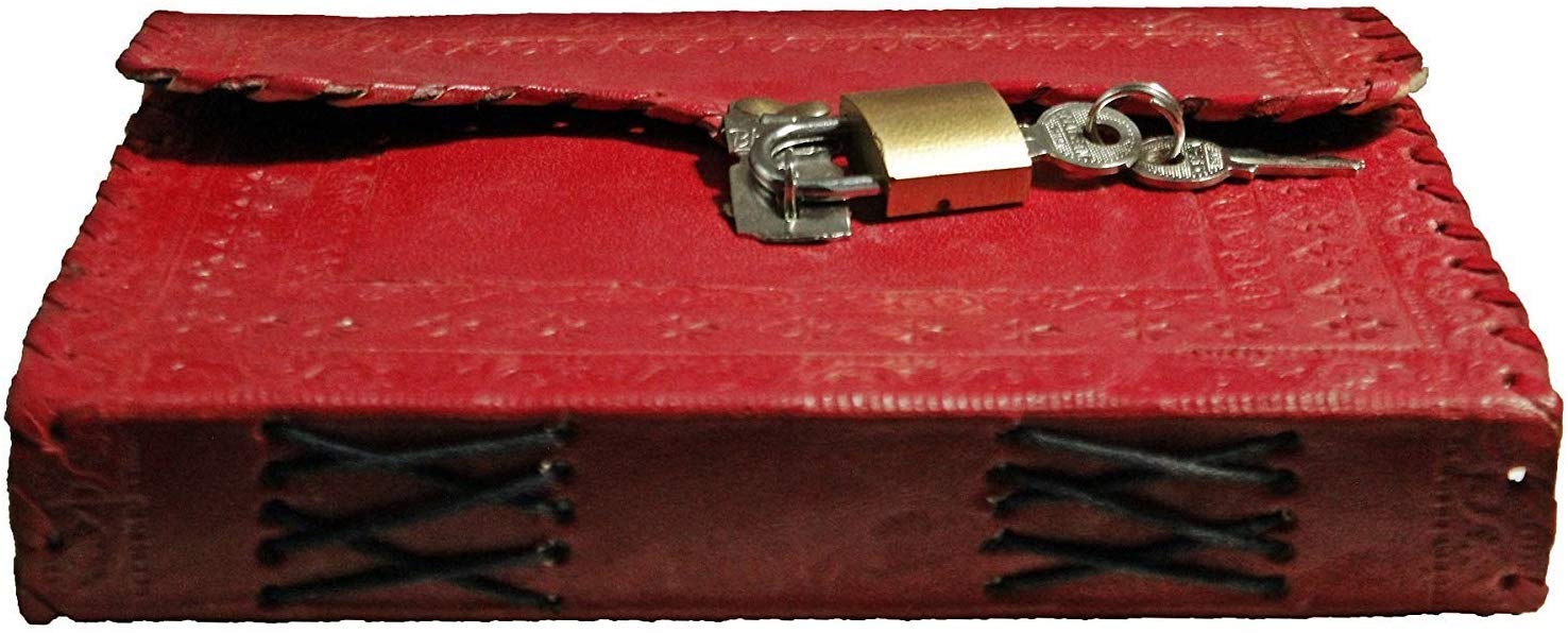 TUZECH Leather Journal Leather Diary to Write Poems, Leather Notebook Personal Memoir with C-Lock (Red, 7 Inches)-Tuzech store