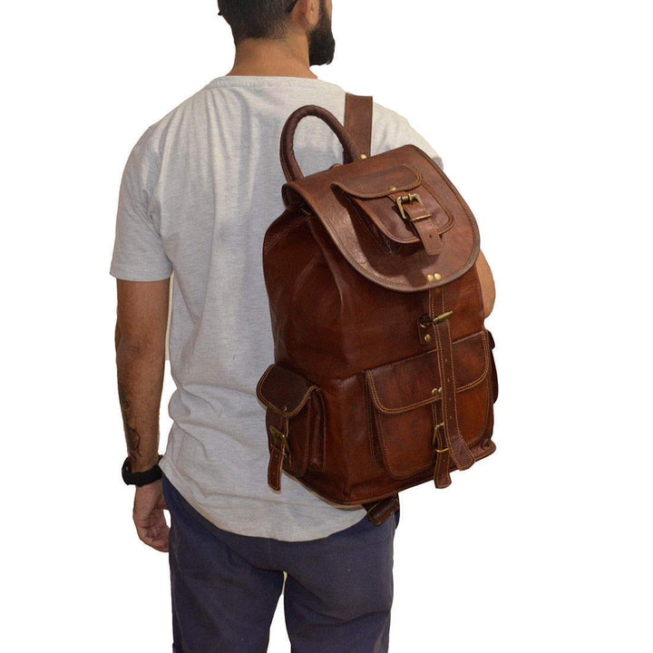 Parrys Leather World 20" Rustic Vintage leather Backpack Bag Rucksack Laptop Bag Briefcase Messenger Bag Computer Bag for Men Women Backpack Brown Leather Bag Office Briefcase for Men Women Pittu Bag, 20" Large-Tuzech store