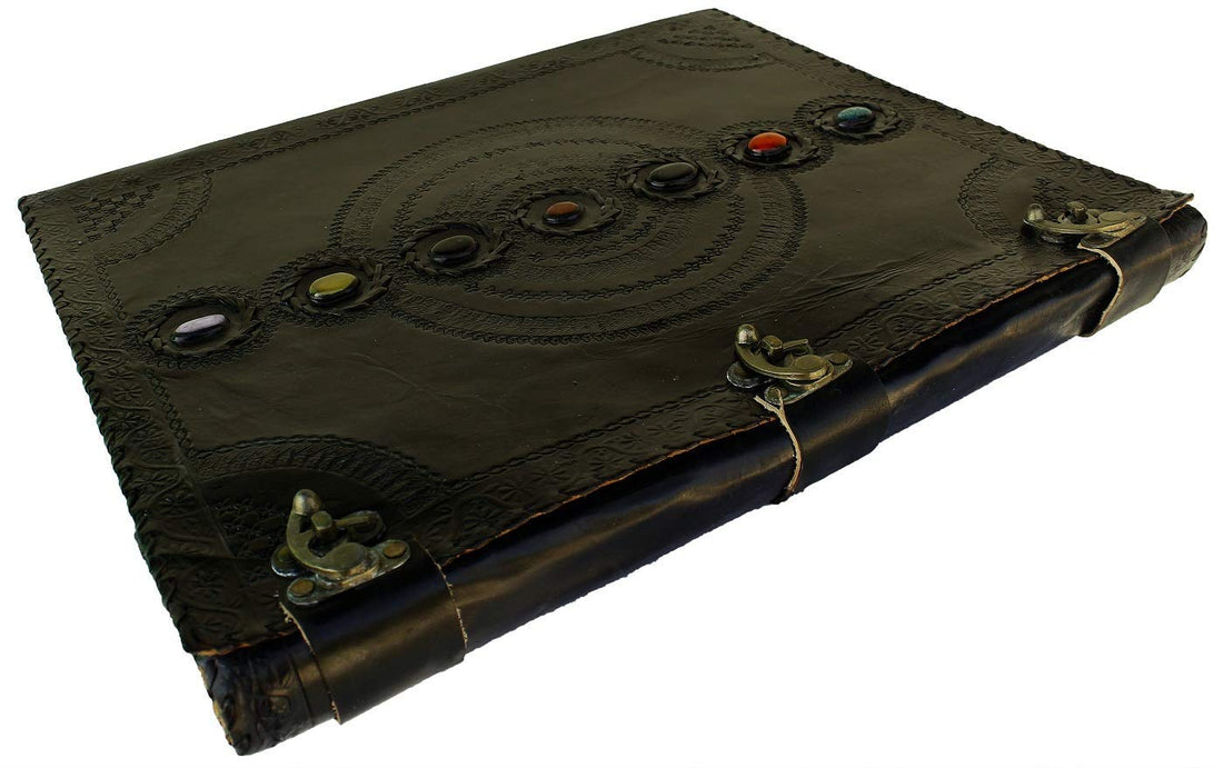 TUZECH Seven Chakra Medieval Stone Embossed Handmade Jumbo Leather Journal Book of Shadows Notebook Office Diary College Poetry Sketch-Tuzech store