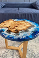 TUZECH Customized Resin Round Table Top, Blue Ocean with Unique Stones Look, Coffee Table, Resin Table, Luxury Table, Walnut Table, Wooden Resin Table