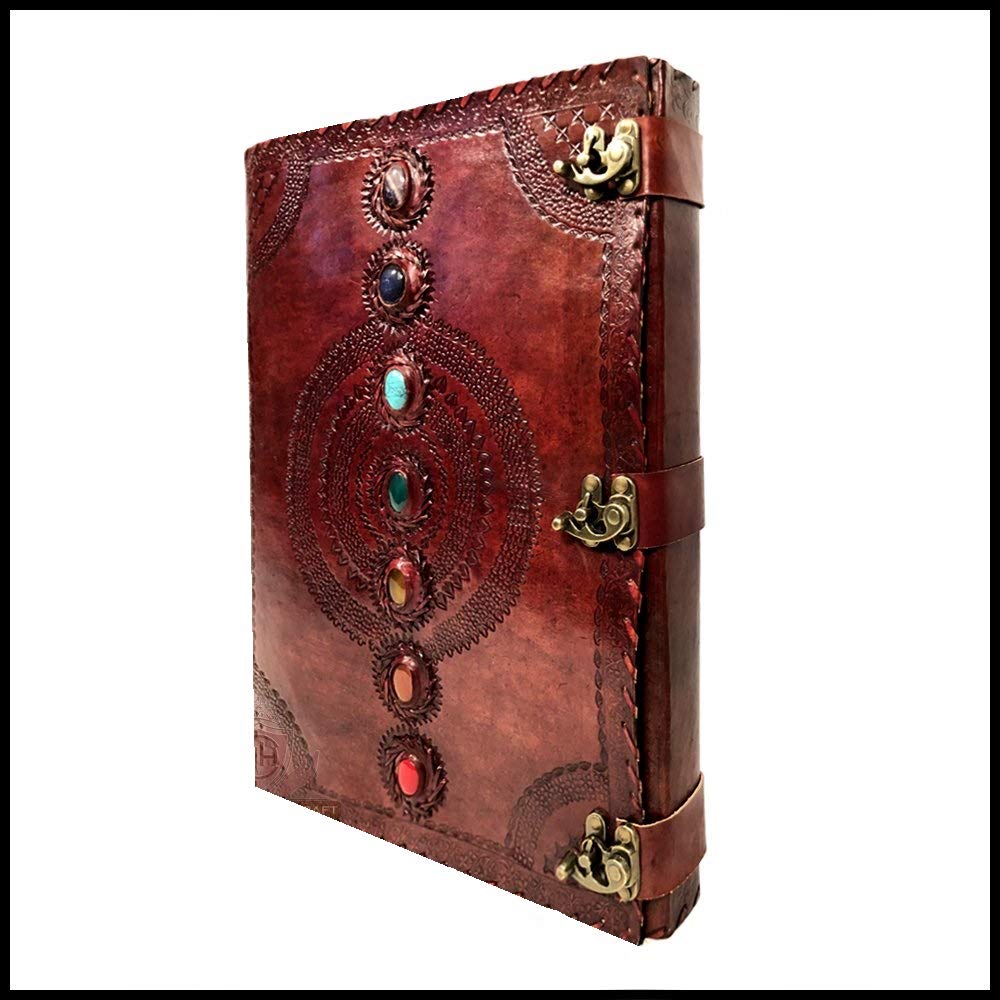 Seven Chakra Medieval Stone Embossed Handmade Leather Journal Book of Shadows Notebook Office Diary College Book Poetry Book Sketch Book - 1.8 FEET - Giant Leather Diary (22 Inches)-Tuzech store