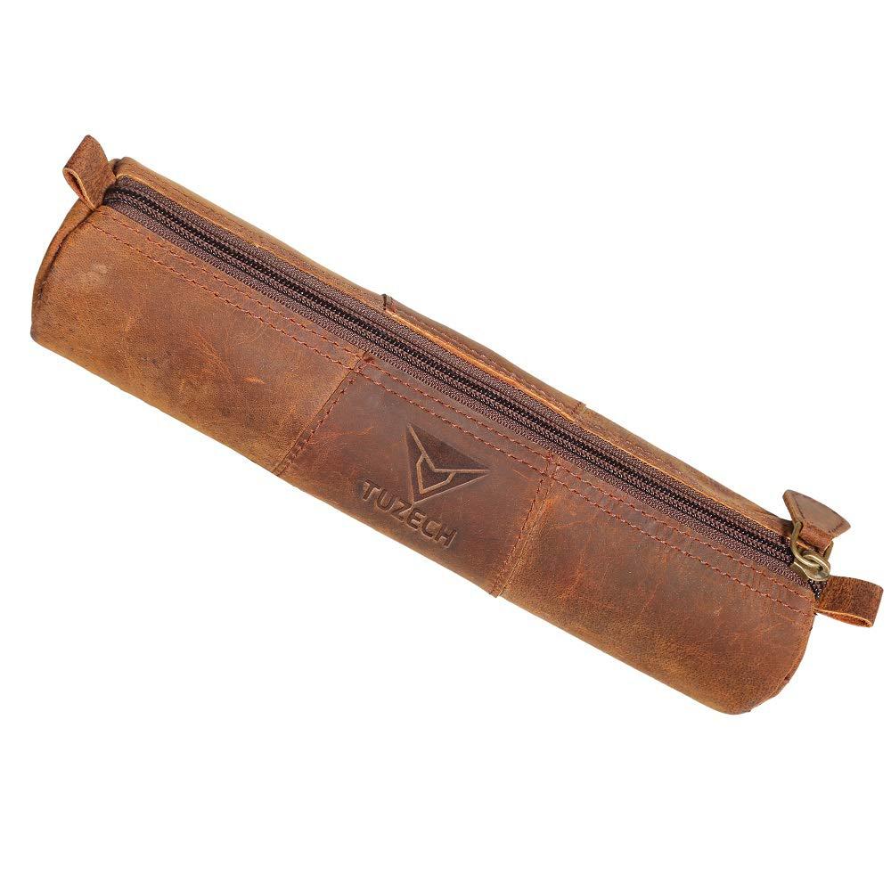 TUZECH BAGS Rustic Vintage Style Pen Pencil Case Leather Pouch for Students Professionals and Artists Gift (Small)-Tuzech store