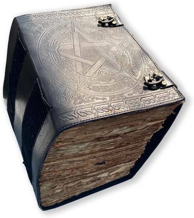 1000 Pages Large Black Pentagram Embossed Leather Journal | Writing Leather Notebook | Leather grimoire Book | Handmade Leather Journal Gift-Tuzech store