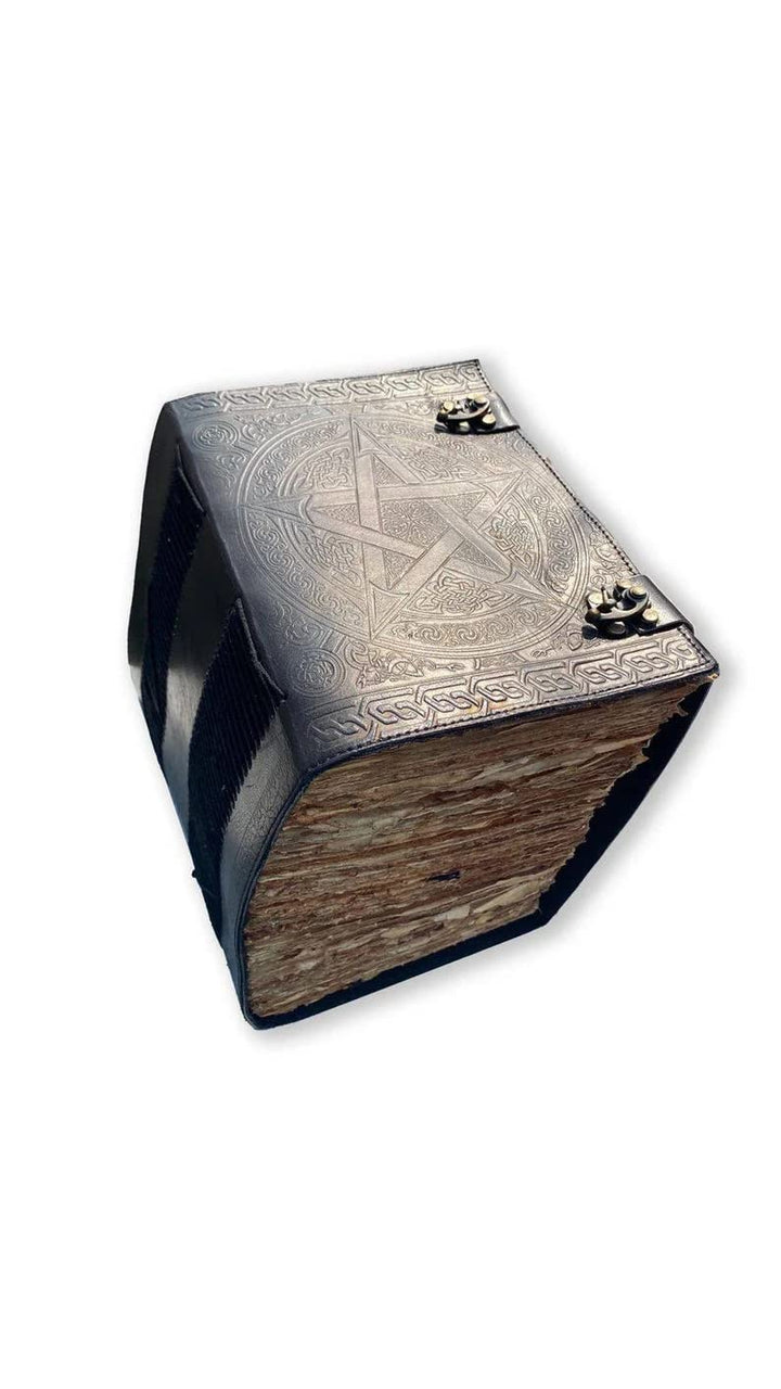 1000 Pages Large Black Pentagram Embossed Leather Journal | Writing Leather Notebook | Leather grimoire Book | Handmade Leather Journal Gift-Tuzech store