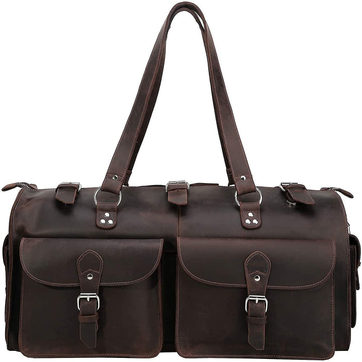 TUZECH Handmade Traditional Natural Full Grain Leather Weekender Carry On Duffle Duffel Bag For Men Travel Luggage Bags in Square With YKK zippers Dark Brown Color (22 Inches)-Tuzech store