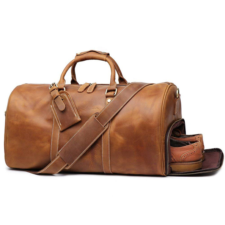 TUZECH Leather Vintage Travel Luggage Bag Men Duffle Retro Carry on Handbag Tan Brown – | Gym Sports Bag Airplane Luggage Carry-With Shoe Compartment (22 Inches)-Tuzech store