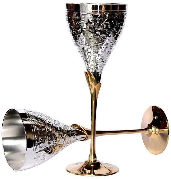 TUZECH Wine Champagne Whisky Glasses - Pure Handmade Silver Plated Engraved Premium Goblet | Champagne Flutes Coupes | Party Glass Dining Set Cutlery, Business Gift – (10 OZ 6 piece) Silver Wine Glass-Tuzech store