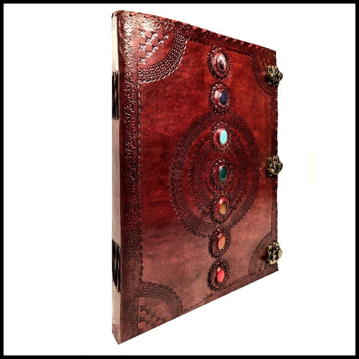 Seven Chakra Medieval Stone Embossed Handmade Leather Journal Book of Shadows Notebook Office Diary College Book Poetry Book Sketch Book - 1.8 FEET - Giant Leather Diary (22 Inches)-Tuzech store