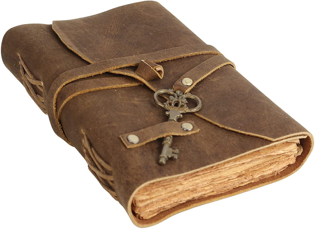 Tuzech Leather Journal Large Writing Notebook - Handmade Leather Bound Journal For Women and Men with Antique Deckle Edge Paper Gift For Art Sketchbook, Travel Diary And Notebooks To Write In 7 by 5 Inches (Brown)-Tuzech store