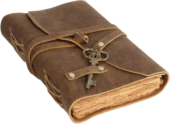 Tuzech Leather Journal Large Writing Notebook - Handmade Leather Bound Journal For Women and Men with Antique Deckle Edge Paper Gift For Art Sketchbook, Travel Diary And Notebooks To Write In 7 by 5 Inches (Brown)-Tuzech store