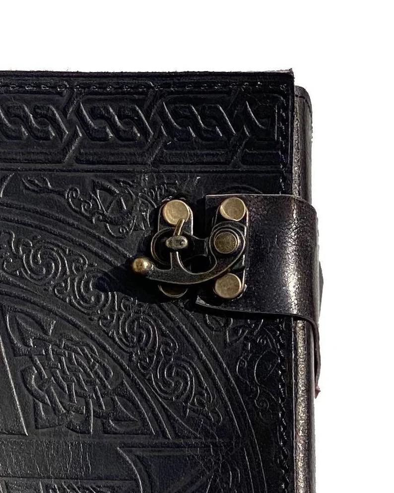 1000 Pages Large Black Pentagram Embossed Leather Journal | Writing Leather Notebook | Leather grimoire Book | Handmade Leather Journal Gift-Tuzech store