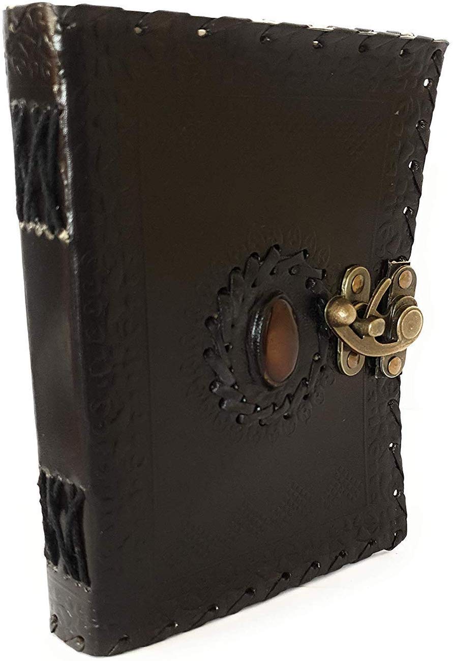 ININDIA Handmade Pure Leather Diary Leather Journal for Men and Women -Office Home Daily Use, Poem Writing with Lock Diary 7 Inches and Luck Stone (Black)-Tuzech store