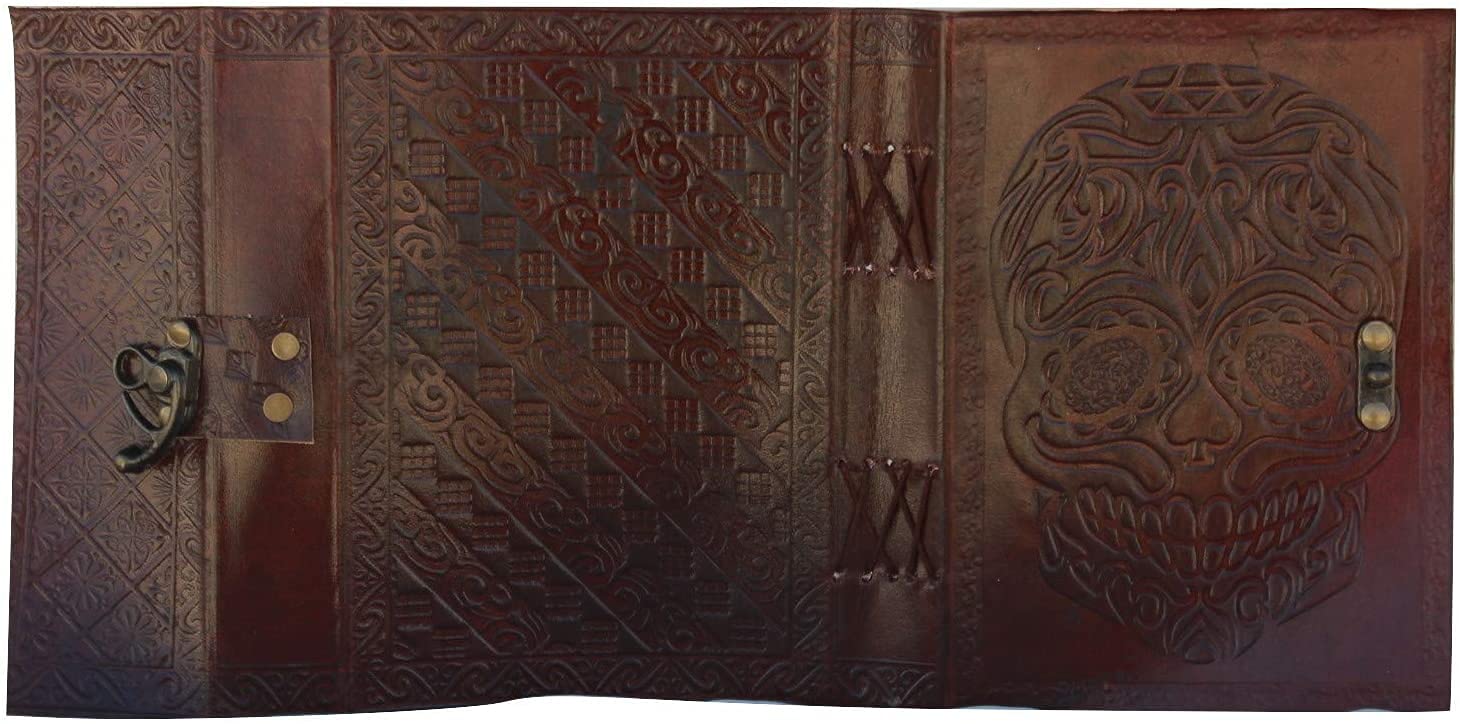 TUZECH Leather Journal Diary Skull Vintage Antique Book Of Shadows Handmade Notebook Sketchpad Hocus Pocus Notepad Gift for Men Women Seven Chakra With Leather Bound 7X5 Inches Brown