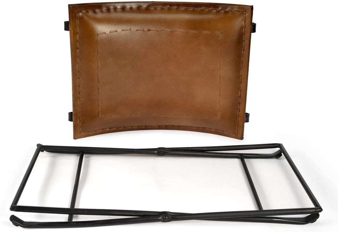 Tuzech Leather Foldable Barstools Butler Melton Brown Leather Stool | Leather Bar Stools | Leather Counter Stools | Genuine Leather Counter Stool | Cowhide Barstools | Rustic Vanity Sling Stool-Tuzech store