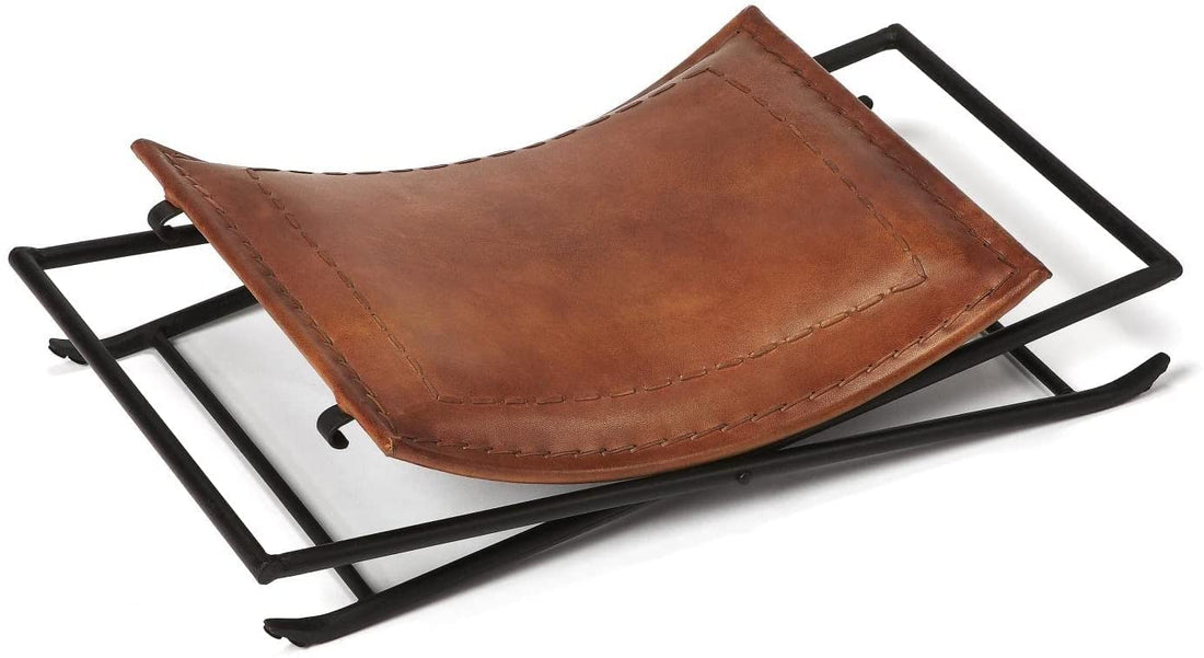 Tuzech Leather Foldable Barstools Butler Melton Brown Leather Stool | Leather Bar Stools | Leather Counter Stools | Genuine Leather Counter Stool | Cowhide Barstools | Rustic Vanity Sling Stool-Tuzech store