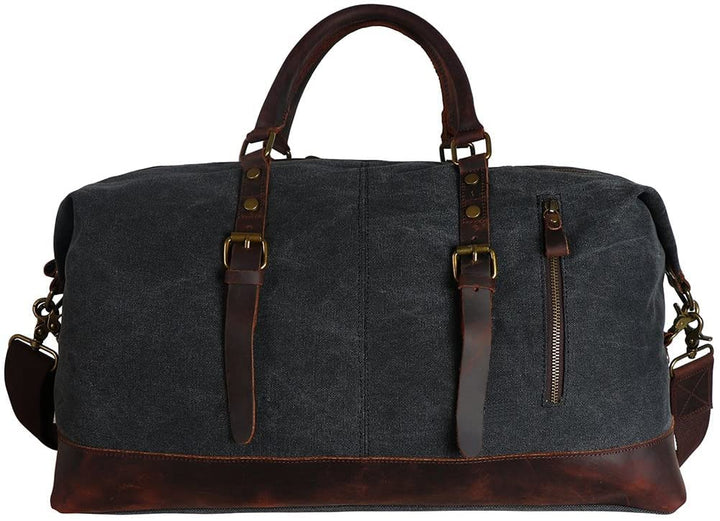TUZECH Oversized Canvas Genuine Leather Travel Tote Duffel Shoulder Bag Weekender Overnight Carryon Handbag-Tuzech store
