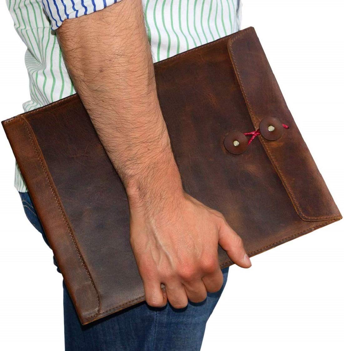 Leather Document Holder Mailing Envelope,Office & Work Resume Sales Portfolio Binder Folder-Interview/Legal Document Organizer Handmade Bourbon Brown (12.5 inches)-Tuzech store