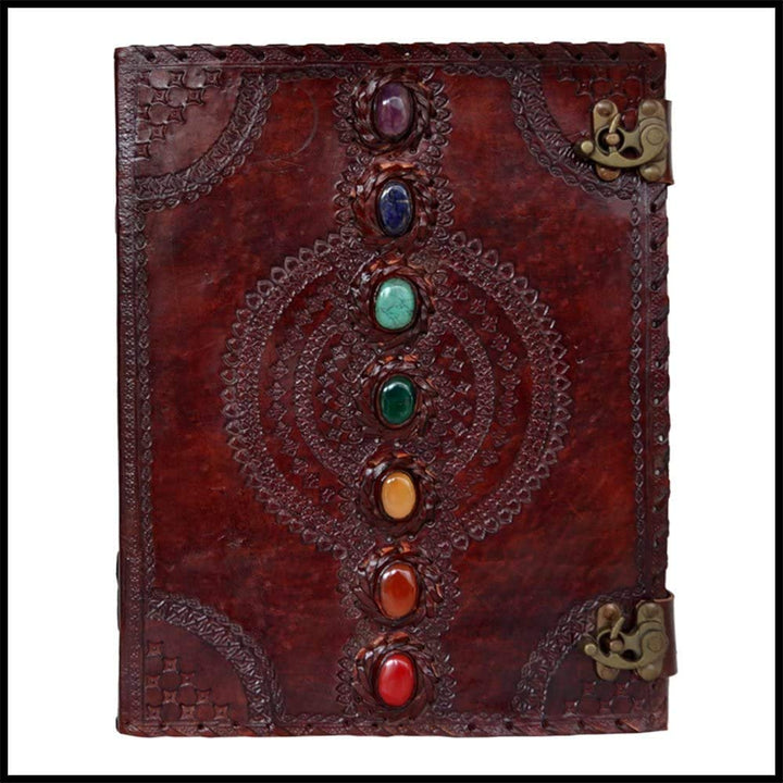 Tuzech Leather Journal Book Seven Chakra Medieval Stone Embossed Handmade Book of Shadows Notebook Office Diary College Book Poetry Book Sketch Book 10 x 13 Inches-Tuzech store
