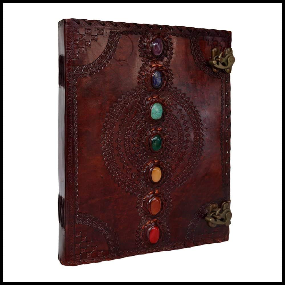 Tuzech Leather Journal Book Seven Chakra Medieval Stone Embossed Handmade Book of Shadows Notebook Office Diary College Book Poetry Book Sketch Book 10 x 13 Inches-Tuzech store