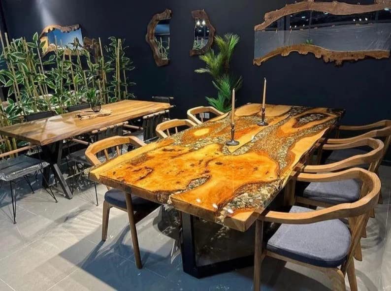 Personalized Large EPOXY Table, Resin Dining Table for 2, 4, 6, 8 River Dining Table Top, Wood Epoxy Coffee Table Top, Living Room Table-Tuzech store