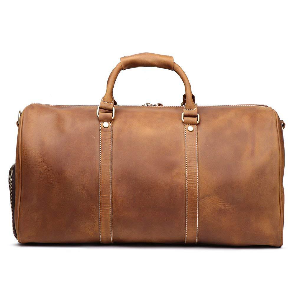 TUZECH Leather Vintage Travel Luggage Bag Men Duffle Retro Carry on Handbag Tan Brown – | Gym Sports Bag Airplane Luggage Carry-With Shoe Compartment (22 Inches)-Tuzech store
