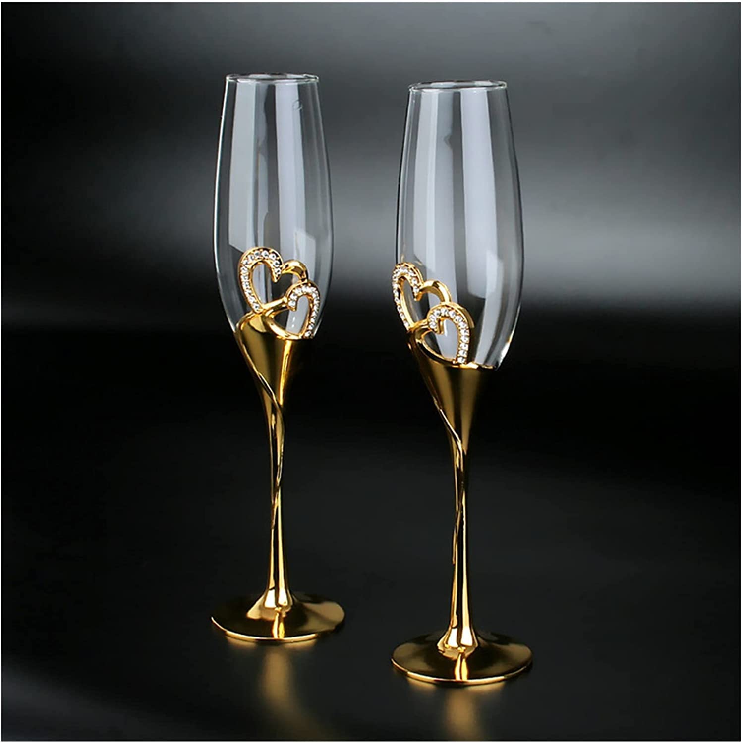 TUZECH - 2Pcs/Set Wedding Crystal Champagne Glasses Gold Metal Stand Flutes Wine Glasses Goblet Party Lovers Valentine's Day Gifts Holiday Party Supplies Decoration (200ml )-Tuzech store