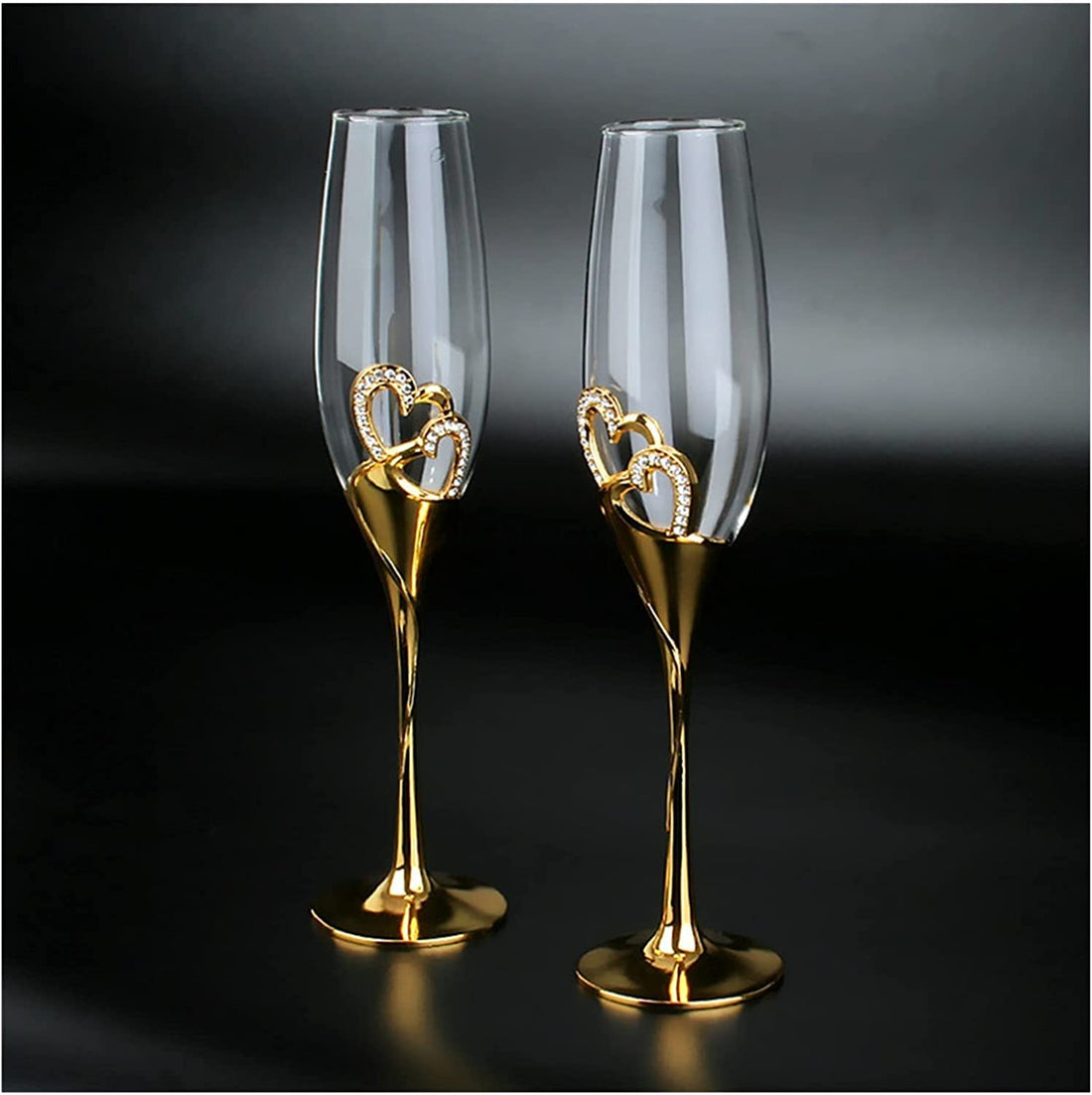 TUZECH - 2Pcs/Set Wedding Crystal Champagne Glasses Gold Metal Stand Flutes Wine Glasses Goblet Party Lovers Valentine's Day Gifts Holiday Party Supplies Decoration (200ml )-Tuzech store